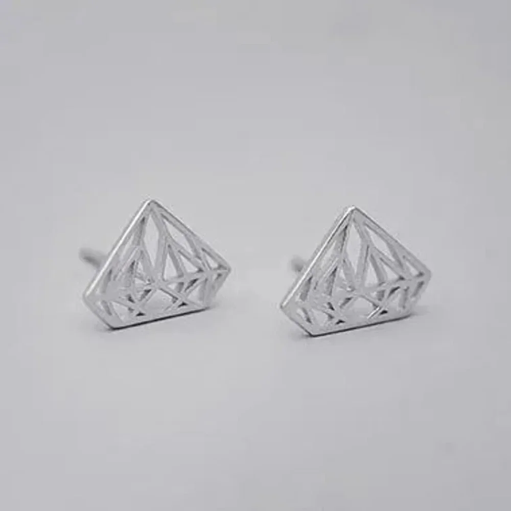 Women Hollow Diamond Earrings 925 Sterling‎ Silver Studs